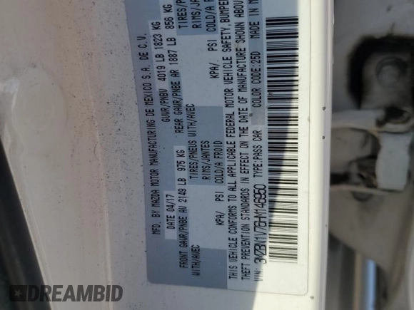 2017 Mazda 3 Touring with VIN 3MZBN1V76HM146950, listed as a Copart auction lot 61392005 with 120,199 mi miles and Salvage title. Bid and sale history available at DreamBid. Image 12.