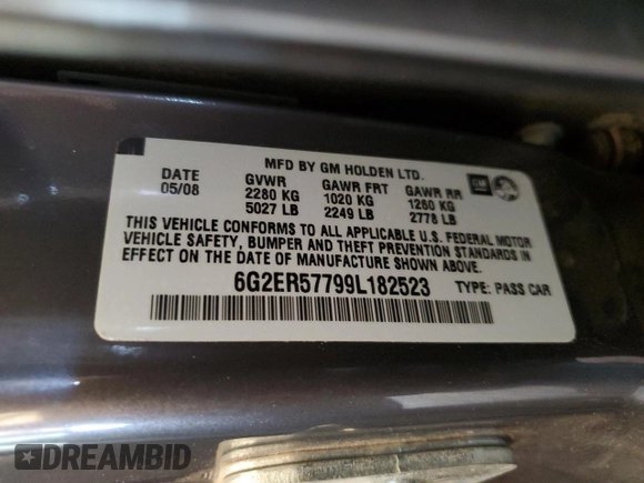 2009 Pontiac G8 with VIN 6G2ER57799L182523, listed as a Copart auction lot 72615134 with 165,874 mi miles and Clean Title. Bid and sale history available at carsss.com. Image 12.