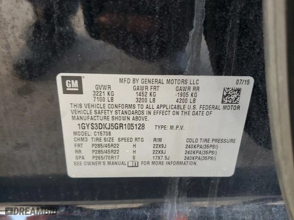 2016 Cadillac Escalade Platinum with VIN 1GYS3DKJ5GR105128, listed as a Copart auction lot 71834854 with 124,711 mi miles and Non Repairable. Bid and sale history available at carsss.com. Image 13.