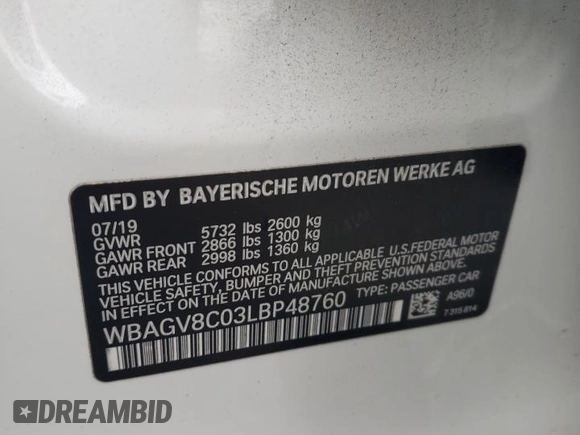 2020 BMW 8 Series M850i with VIN WBAGV8C03LBP48760, listed as a Copart auction lot 73453334 with Not Provided miles and Salvage Title. Bid and sale history available at carsss.com. Image 12.