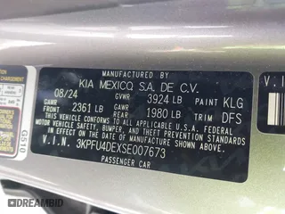 2025 Kia K4 EX with VIN 3KPFU4DEXSE007673, listed as a IAAI auction lot 41606959 with 19,969 mi miles. Bid and sale history available at carsss.com. Image 9.