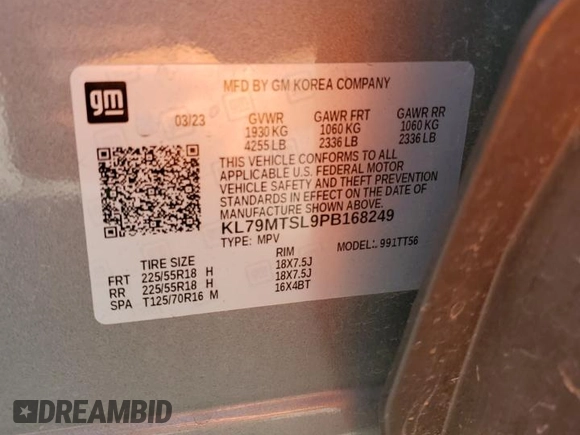 2023 Chevrolet TrailBlazer RS with VIN KL79MTSL9PB168249, listed as a Copart auction lot 66325464 with 25,071 mi miles and Salvage Title. Bid and sale history available at DreamBid. Image 12.