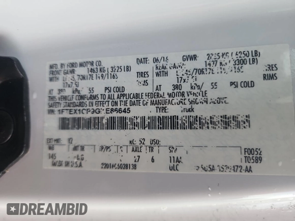 2016 Ford F-150 XL z VIN 1FTEX1CP9GKE86645, wystawiony jako Copart lot #62174045 z przebiegiem 94 834 mil mil oraz Czysty tytuł • Clean title. Historia ofert i sprzedaży dostępna na DreamBid. Obrazek 10.