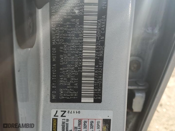 2008 Toyota Matrix STD with VIN 2T1KR32E88C688503, listed as a Copart auction lot 52446905 with 269,695 mi miles and Salvage Title. Bid and sale history available at carsss.com. Image 12.
