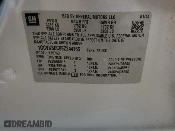 2014 Chevrolet Silverado 1500 LTZ with VIN 1GCVKSEC9EZ244165, listed as a Copart auction lot 80828254 with 137,289 mi miles and Salvage Title. Bid and sale history available at DreamBid. Image 12.