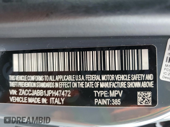 2018 Jeep Renegade Latitude with VIN ZACCJABB1JPH47472, listed as a Copart auction lot 58710965 with 212,772 mi miles and Salvage title. Bid and sale history available at DreamBid. Image 13.