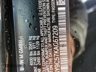 2019 BMW M4 with VIN WBS4Y9C57KAG67209, listed as a Copart auction lot 44204445 with 52,605 mi miles and Salvage Title. Bid and sale history available at carsss.com. Image 14.