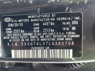 2020 Kia Optima LX with VIN 5XXGT4L37LG385708, listed as a IAAI auction lot 42428109 with 83,904 mi miles and . Bid and sale history available at DreamBid. Image 9.