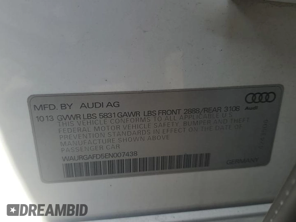 2014 Audi A8 3.0T z VIN WAURGAFD5EN007438, wystawiony jako Copart lot #47979945 z przebiegiem 147 236 mil mil oraz Szkody całkowita. Historia ofert i sprzedaży dostępna na DreamBid. Obrazek 12.
