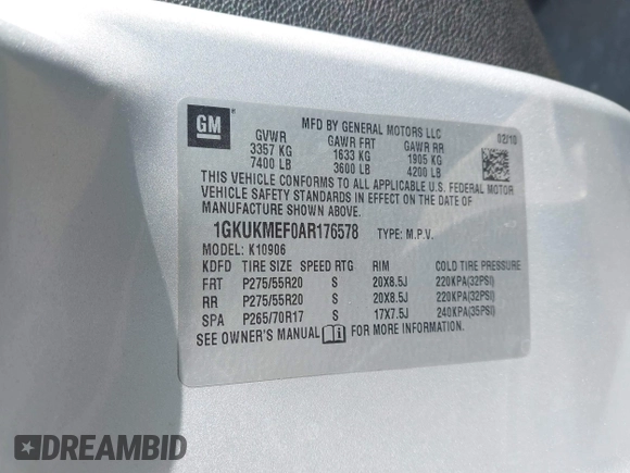 2010 GMC Yukon XL Denali with VIN 1GKUKMEF0AR176578, listed as a IAAI auction lot 41444927 with 175,100 mi miles. Bid and sale history available at carsss.com. Image 9.