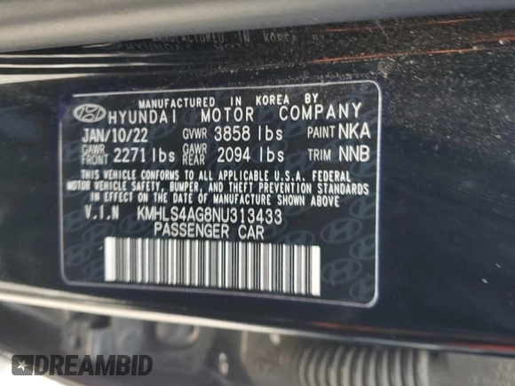 2022 Hyundai Elantra SEL with VIN KMHLS4AG8NU313433, listed as a Copart auction lot 49419145 with 74,163 mi miles and Salvage Title. Bid and sale history available at DreamBid. Image 12.