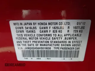 2017 Honda Fit LX with VIN JHMGK5H56HS019530, listed as a IAAI auction lot 41956001 with 88,023 mi miles. Bid and sale history available at carsss.com. Image 9.