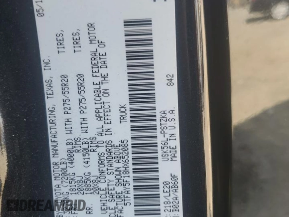 2017 Toyota Tundra Platinum z VIN 5TFAY5F18HX652085, wystawiony jako Copart lot #50601245 z przebiegiem 67 670 mil mil oraz Szkoda całkowita • Salvage title. Historia ofert i sprzedaży dostępna na DreamBid. Obrazek 14.