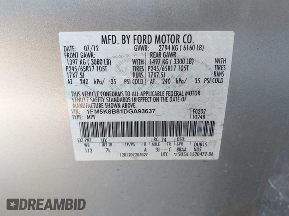 2013 Ford Explorer with VIN 1FM5K8B81DGA93637, listed as a IAAI auction lot 42104394 with 80,644 mi miles and . Bid and sale history available at carsss.com. Image 9.