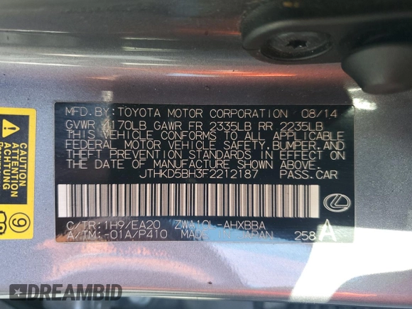 2015 Lexus CT 200h z VIN JTHKD5BH3F2212187, wystawiony jako Copart lot #50903375 z przebiegiem 222 749 mil mil oraz Tytuł czysty. Historia ofert i sprzedaży dostępna na DreamBid. Obrazek 12.