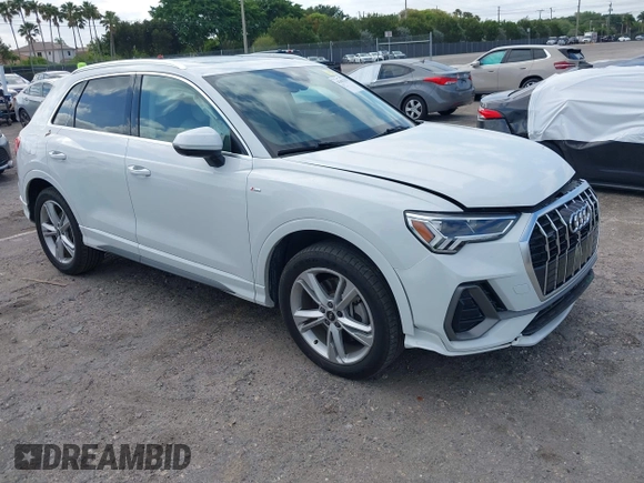 2022 Audi Q3 S line Premium Plus with VIN WA1EECF32N1065423, listed as a IAAI auction lot 42081354 with 27,071 mi miles and . Bid and sale history available at DreamBid. Image 1.
