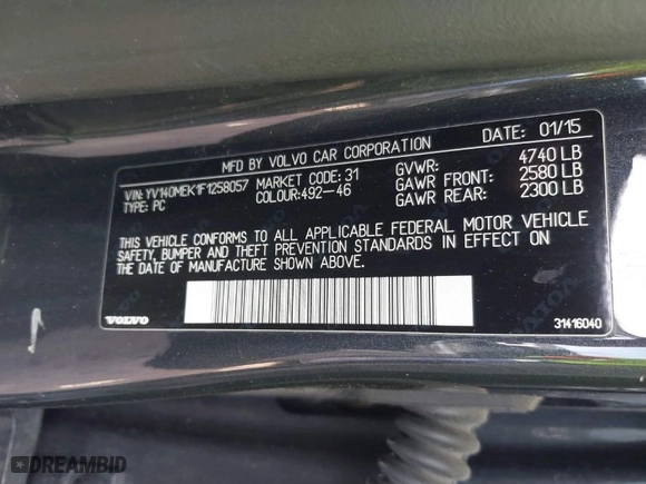 2015 Volvo V60 T5 Drive-E Premier with VIN YV140MEK1F1258057, listed as a IAAI auction lot 41813010 with 191,118 mi miles. Bid and sale history available at carsss.com. Image 9.