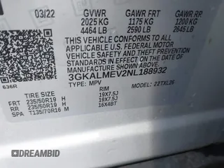 2022 GMC Terrain SLE with VIN 3GKALMEV2NL188932, listed as a IAAI auction lot 41731021 with 61,952 mi miles. Bid and sale history available at carsss.com. Image 9.
