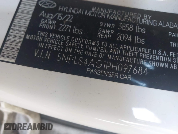 2023 Hyundai Elantra SEL with VIN 5NPLS4AG1PH097684, listed as a IAAI auction lot 42244882 with 68,370 mi miles and . Bid and sale history available at DreamBid. Image 9.