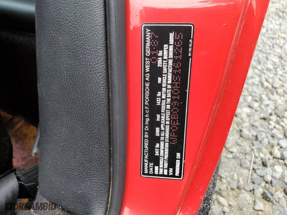 1987 Porsche 911 Carrera with VIN WP0EB0910HS161265, listed as a Copart auction lot 72954914 with 91,287 mi miles and Salvage Title. Bid and sale history available at carsss.com. Image 14.