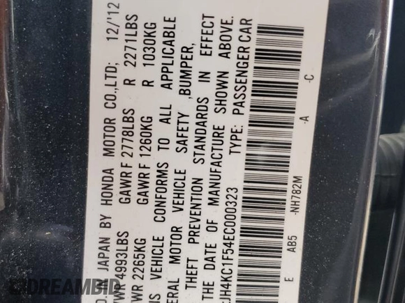 2014 Acura RLX Tech Pkg with VIN JH4KC1F54EC000323, listed as a Copart auction lot 72689144 with 0 mi miles and Salvage Title. Bid and sale history available at carsss.com. Image 14.