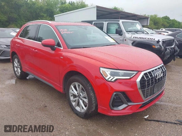 2024 Audi Q3 S line Premium with VIN WA1DECF36R1126631, listed as a IAAI auction lot 41959027 with 21,775 mi miles. Bid and sale history available at carsss.com. Image 1.