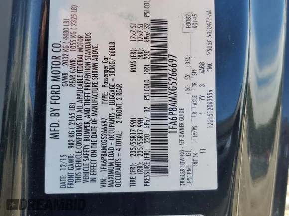 2016 Ford Mustang V6 z VIN 1FA6P8AMXG5266697, wystawiony jako Copart lot #55613175 z przebiegiem 145 494 mil mil oraz Szkoda całkowita • Salvage title. Historia ofert i sprzedaży dostępna na DreamBid. Obrazek 12.