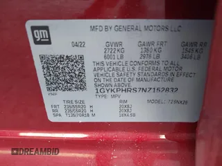 2022 Cadillac XT6 Sport with VIN 1GYKPHRS7NZ152832, listed as a IAAI auction lot 41591284 with 53,787 mi miles. Bid and sale history available at carsss.com. Image 9.