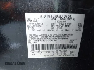 2015 Ford Explorer with VIN 1FM5K7B93FGB91364, listed as a IAAI auction lot 42607241 with 113,421 mi miles and . Bid and sale history available at DreamBid. Image 9.