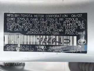 2007 Toyota Prius with VIN JTDKB20U877677686, listed as a IAAI auction lot 42234436 with 240,763 mi miles and . Bid and sale history available at DreamBid. Image 9.