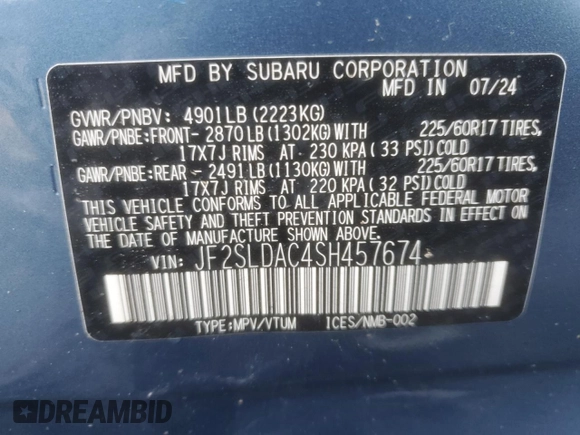 2025 Subaru Forester with VIN JF2SLDAC4SH457674, listed as a Copart auction lot 83403814 with 1,553 mi miles and Salvage title. Bid and sale history available at DreamBid. Image 14.