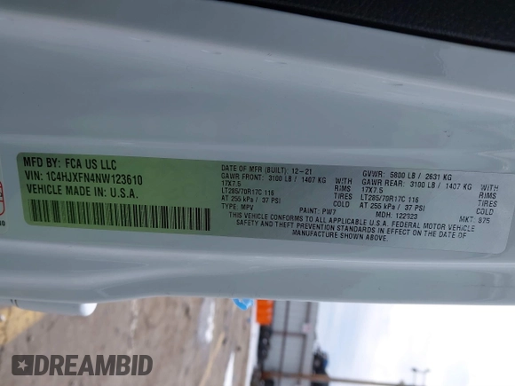 2022 Jeep Wrangler Unlimited Rubicon z VIN 1C4HJXFN4NW123610, wystawiony jako IAAI lot #41396002 z przebiegiem 45 083 mil mil oraz . Historia ofert i sprzedaży dostępna na DreamBid. Obrazek 9.