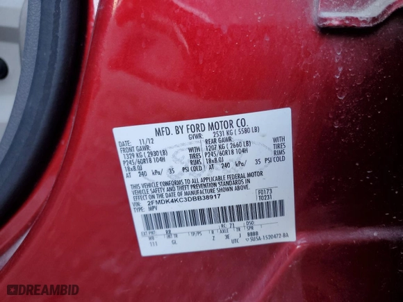 2013 Ford Edge Limited with VIN 2FMDK4KC3DBB38917, listed as a Copart auction lot 85349324 with 172,814 mi miles and Salvage Title. Bid and sale history available at carsss.com. Image 15.