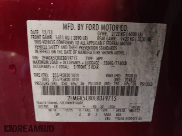 2014 Ford Flex SEL z VIN 2FMGK5C80EBD19715, wystawiony jako IAAI lot #41305306 z przebiegiem 204 042 mil mil oraz . Historia ofert i sprzedaży dostępna na DreamBid. Obrazek 9.
