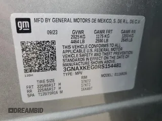 2024 Chevrolet Equinox LT with VIN 3GNAXKEG0RS154481, listed as a Copart auction lot 51261215 with 38,374 mi miles and Salvage Title. Bid and sale history available at carsss.com. Image 14.