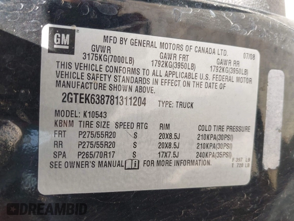 2008 GMC Sierra Denali z VIN 2GTEK638781311204, wystawiony jako IAAI lot #42078564 z przebiegiem 158 728 mil mil oraz . Historia ofert i sprzedaży dostępna na DreamBid. Obrazek 9.