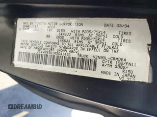 1994 Toyota Pickup с VIN JT4VN93D1R5041456, выставлен на аукционе IAAI как лот 41916959 с пробегом 181 307 миль миль и . История ставок и продаж доступна на DreamBid. Изображение 9.