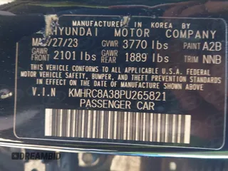2023 Hyundai Venue Limited with VIN KMHRC8A38PU265821, listed as a IAAI auction lot 41823538 with 50,791 mi miles and . Bid and sale history available at DreamBid. Image 8.
