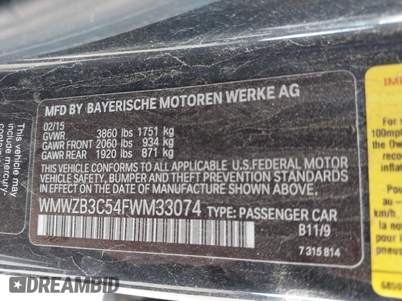 2015 MINI Countryman with VIN WMWZB3C54FWM33074, listed as a IAAI auction lot 42094992 with 86,704 mi miles and . Bid and sale history available at DreamBid. Image 9.