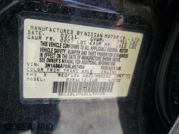 2011 Nissan Sentra S z VIN 3N1AB6AP6BL697454, wystawiony jako Copart lot #63812275 z przebiegiem 168 584 mil mil oraz Szkoda całkowita • Salvage title. Historia ofert i sprzedaży dostępna na DreamBid. Obrazek 12.