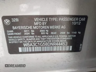 2013 BMW 3 Series 328i with VIN WBA3C1G58DNR44453, listed as a IAAI auction lot 41948831 with 170,153 mi miles. Bid and sale history available at carsss.com. Image 9.