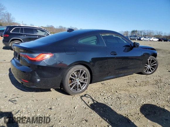 2021 BMW 4 Series 430i xDrive with VIN WBA73AP01MCG48601, listed as a Copart auction lot 50017695 with 37,645 mi miles and Salvage Title. Bid and sale history available at carsss.com. Image 3.