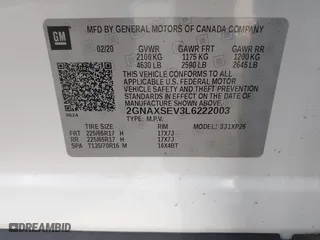 2020 Chevrolet Equinox LS with VIN 2GNAXSEV3L6222003, listed as a IAAI auction lot 41896796 with 50,882 mi miles. Bid and sale history available at carsss.com. Image 9.