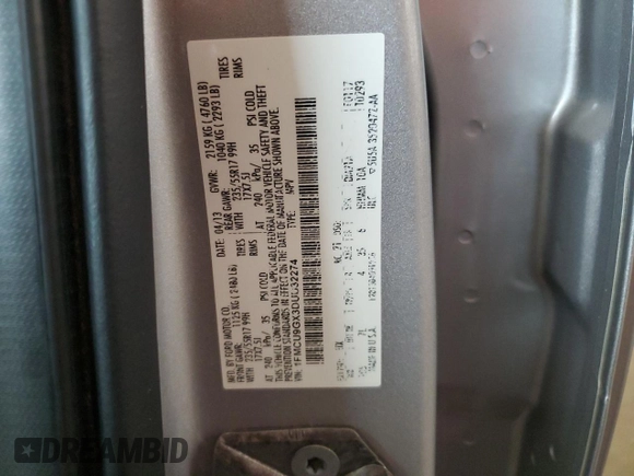 2013 Ford Escape SE with VIN 1FMCU9GX3DUD32274, listed as a Copart auction lot 63778235 with 161,288 mi miles and Salvage title. Bid and sale history available at DreamBid. Image 14.