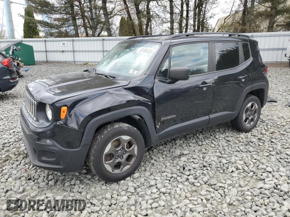 2017 Jeep Renegade Sport with VIN ZACCJBAB6HPF27164, listed as a Copart auction lot 53180005 with 70,086 mi miles and Salvage Title. Bid and sale history available at carsss.com. Image 1.