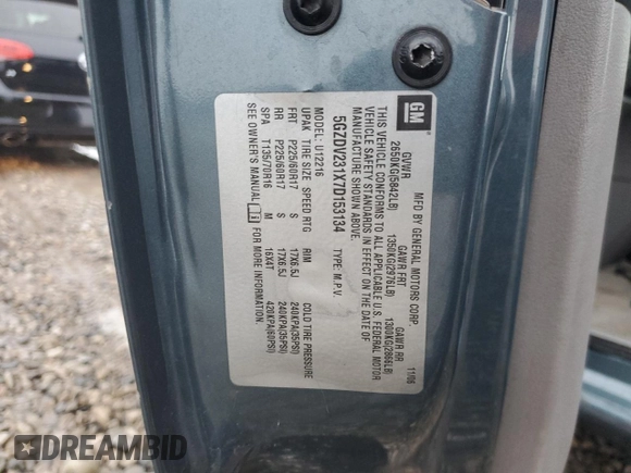 2007 Saturn Relay 3 z VIN 5GZDV231X7D153134, wystawiony jako Copart lot #86535584 z przebiegiem 188 077 mil mil oraz Szkoda całkowita • Salvage title. Historia ofert i sprzedaży dostępna na DreamBid. Obrazek 15.