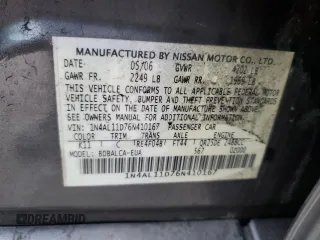 2006 Nissan Altima S with VIN 1N4AL11D76N410167, listed as a Copart auction lot 48868675 with 205,124 mi miles and Non repairable. Bid and sale history available at DreamBid. Image 14.