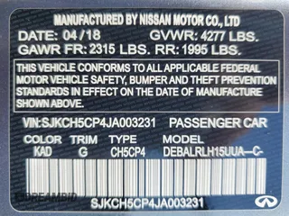 2018 Infiniti QX30 ESSENTIAL with VIN SJKCH5CP4JA003231, listed as a Copart auction lot 57052724 with 56,157 mi miles and Non Repairable. Bid and sale history available at carsss.com. Image 16.