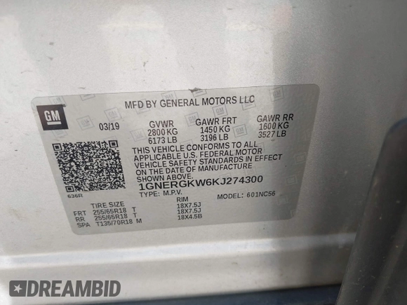 2019 Chevrolet Traverse LT Cloth with VIN 1GNERGKW6KJ274300, listed as a IAAI auction lot 42422694 with 100,232 mi miles and . Bid and sale history available at DreamBid. Image 9.