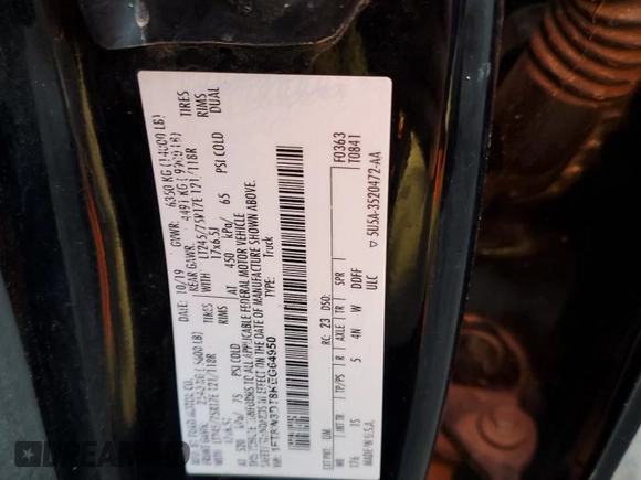 2019 Ford F-350 XL z VIN 1FT8W3DT8KEG64950, wystawiony jako Copart lot #87010314 z przebiegiem Nie podano mil oraz Szkoda całkowita • Salvage title. Historia ofert i sprzedaży dostępna na DreamBid. Obrazek 12.